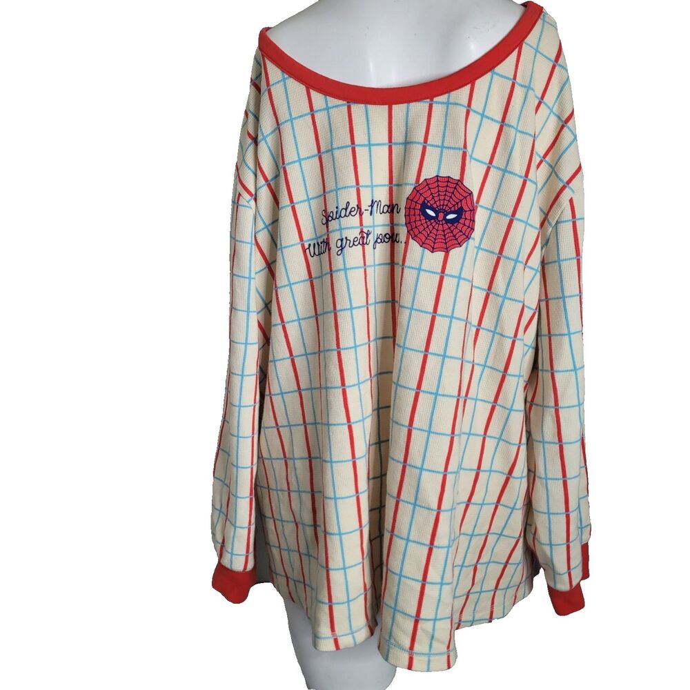 Marvel 2X waffle knit sleep pajama spiderman thermal top striped sleep organic